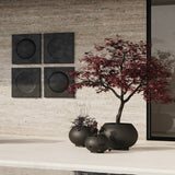 アーチン プラントポット3種類に植物を飾って屋外に置いたイメージ