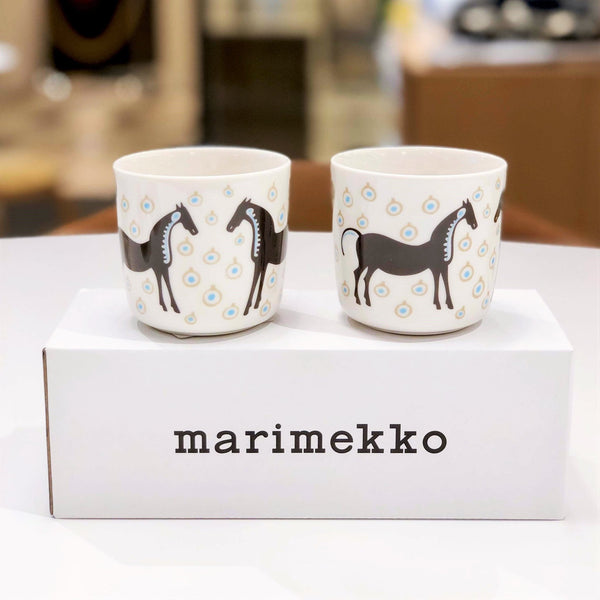 marimekko マリメッコ 『Musta Tamma』 コーヒーカップ 200ml / ハンドル無し / 2個セット（BOX付） - ILLUMS